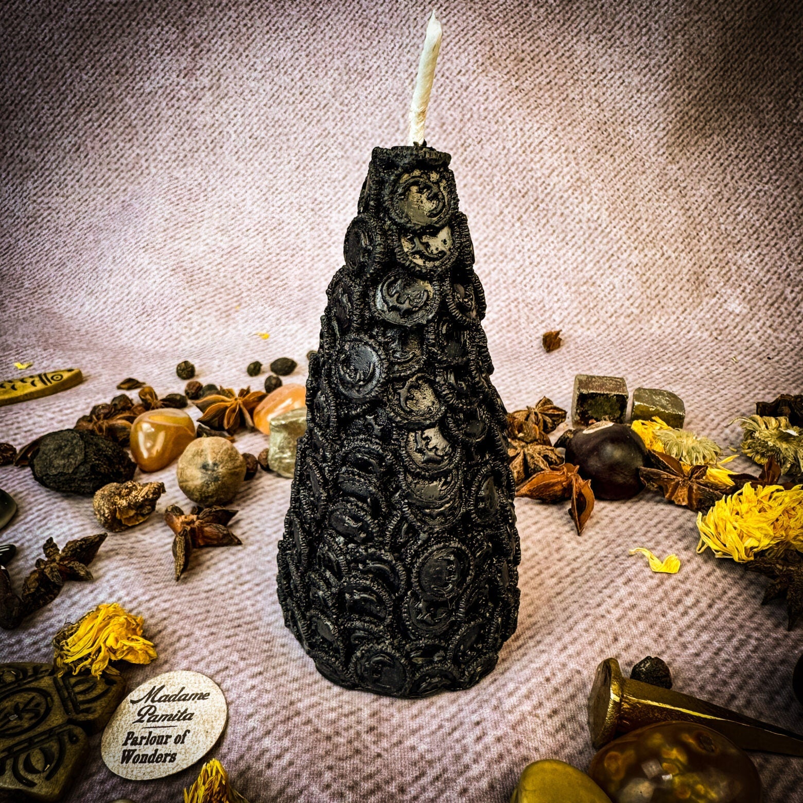 Beeswax Cone of Coins Spell Candle - Money Magnet & Prosperity Magic